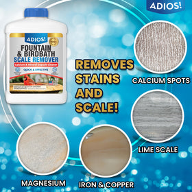 ADIOS! Before-and-after fountain cleaning shows dramatic lime scale removal.