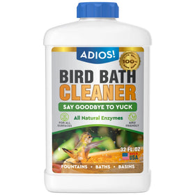 ADIOS! Bird Bath Cleaner bottle 32oz pouring to treat outdoor baths safely