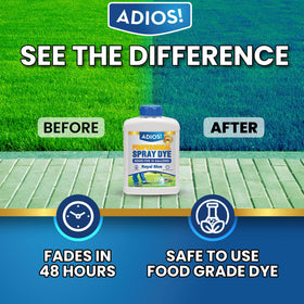 Dye being mixed with water-based products for safe lawn care applications.