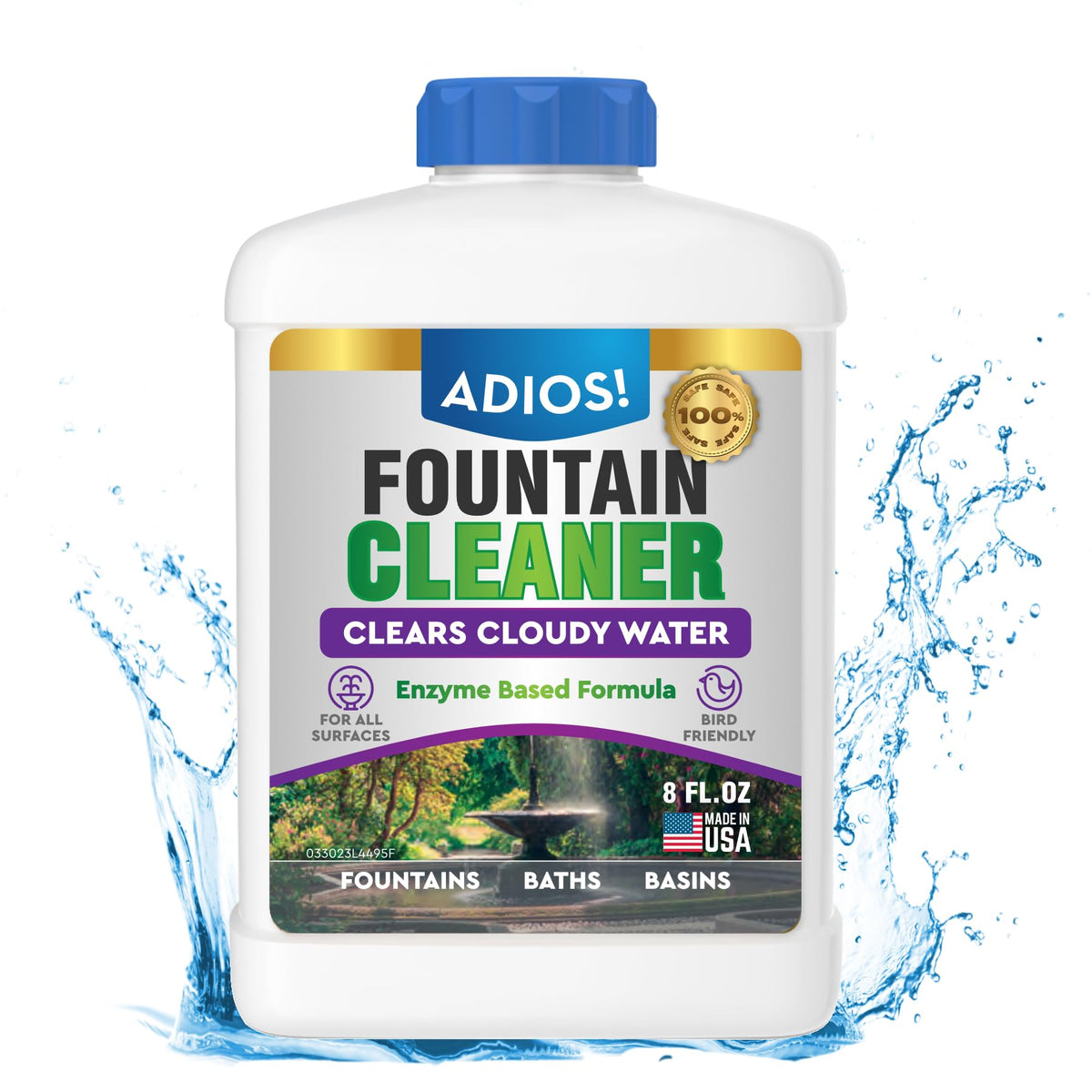 ADIOS fountain cleaner removes film from fountain surfaces.