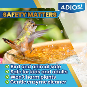 ADIOS Fountain Cleaner safe for metal, glass, and plastic surfaces
