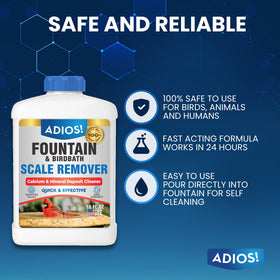 ADIOS! Fountain scale remover used on stone and glass surfaces without staining