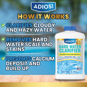 ADIOS hard water clarifier used in spa water to enhance clarity