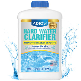 ADIOS hot tub calcium remover bottle improves water clarity