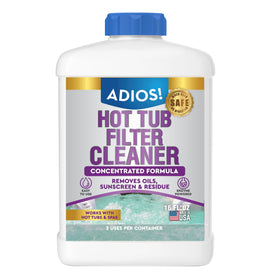 ADIOS! outer view of spa filter cleaner showing deep cleaning action on a dirty filter