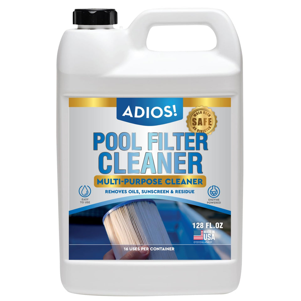 ADIOS! pool filter cleaner bottle pour for easy application