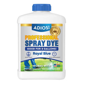 ADIOS! professional blue spray dye marker visible on lawn for precise coverage.