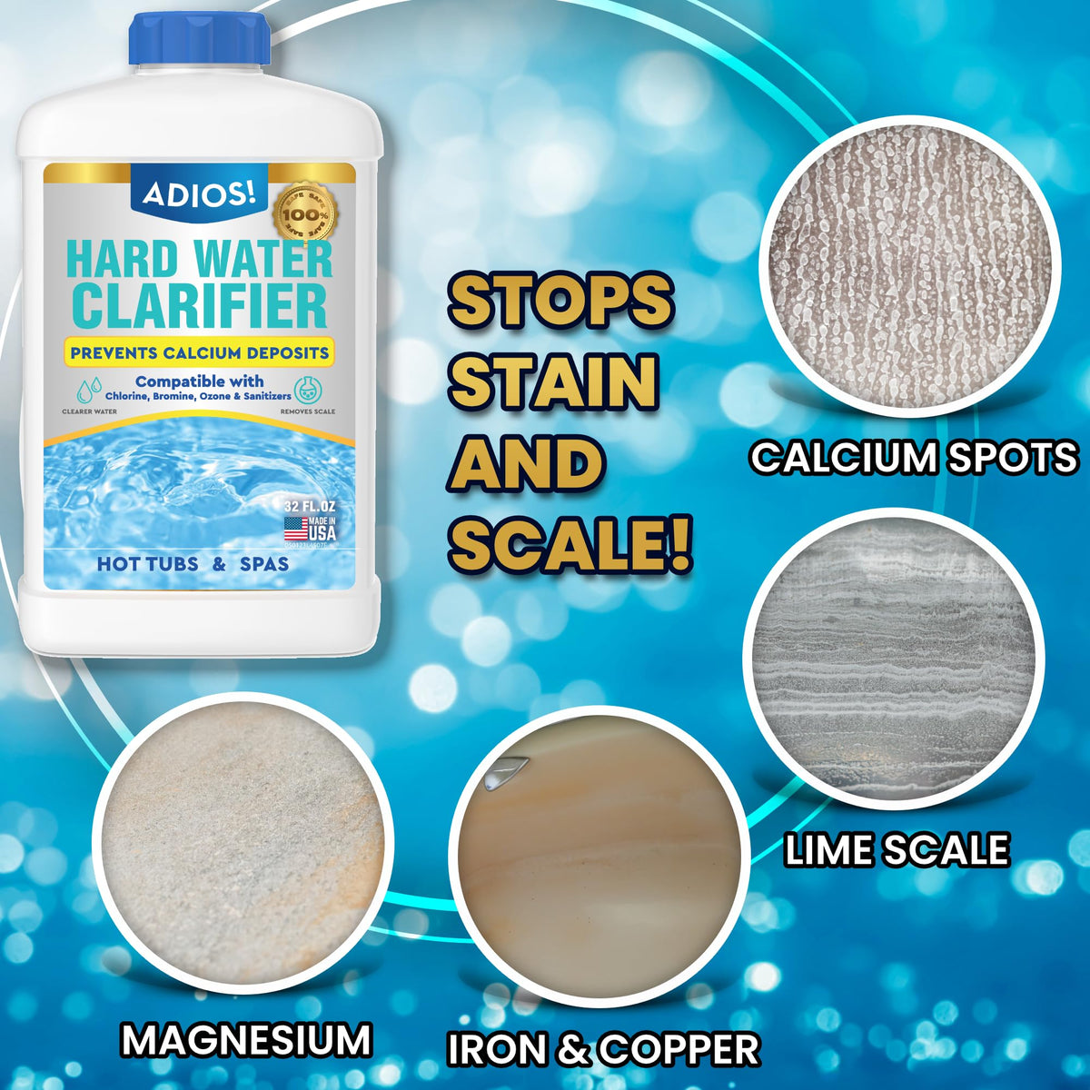 ADIOS scale removal on spa surfaces reduces mineral buildup