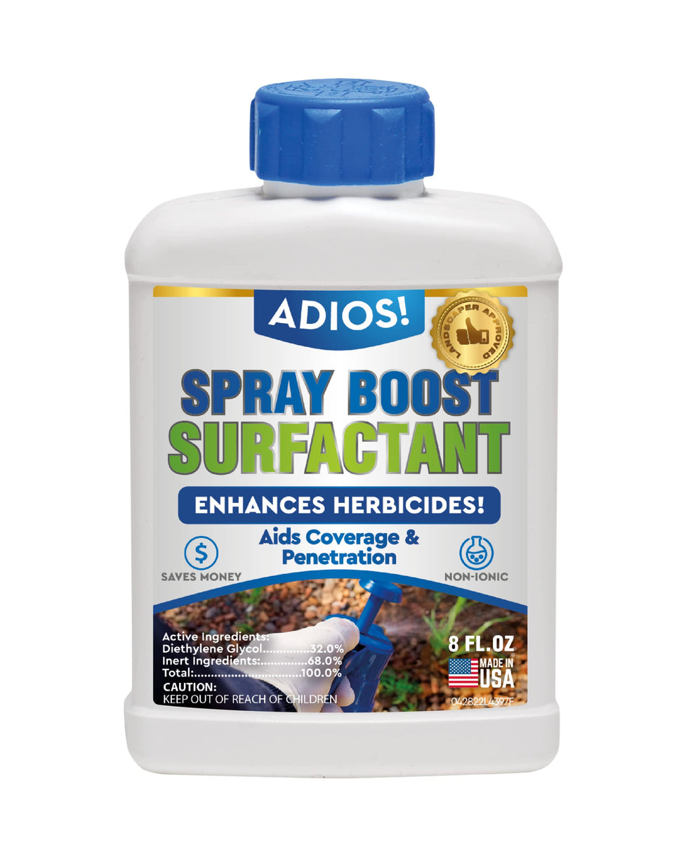 ADIOS! Spray Boost bottle enhancing herbicide adhesion on weeds