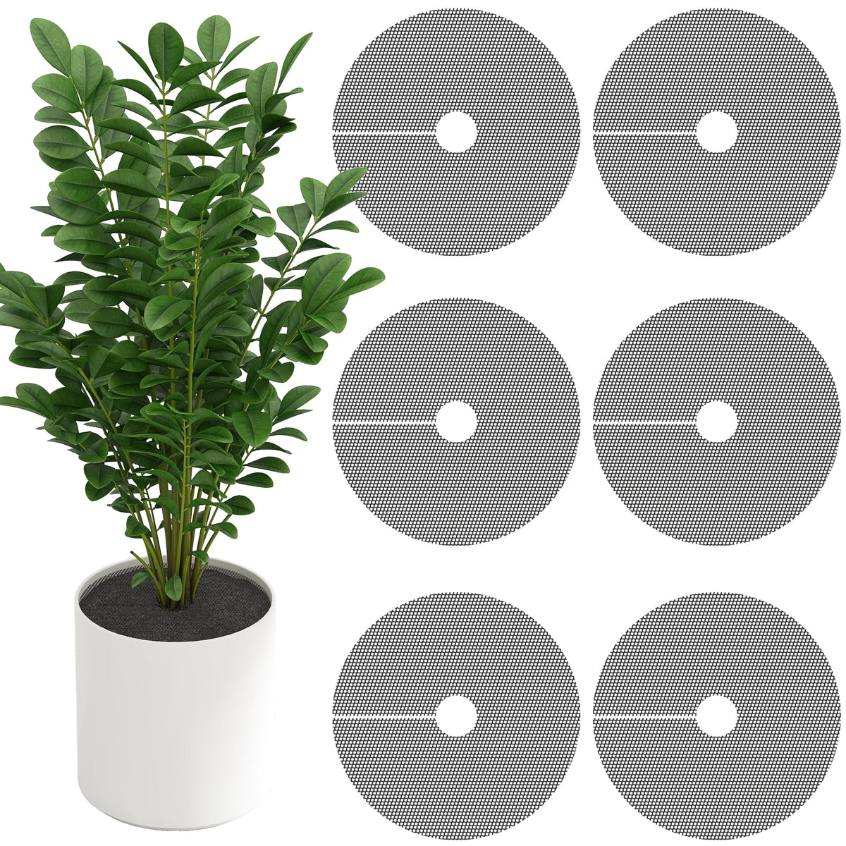 Adnee 11.8-inch round plant pot grid protecting pots from pets and squirrels.