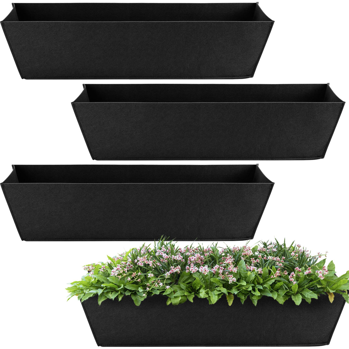 Adnee 4Pcs 30in fabric window box liners fit rectangular planters, improving moisture retention.