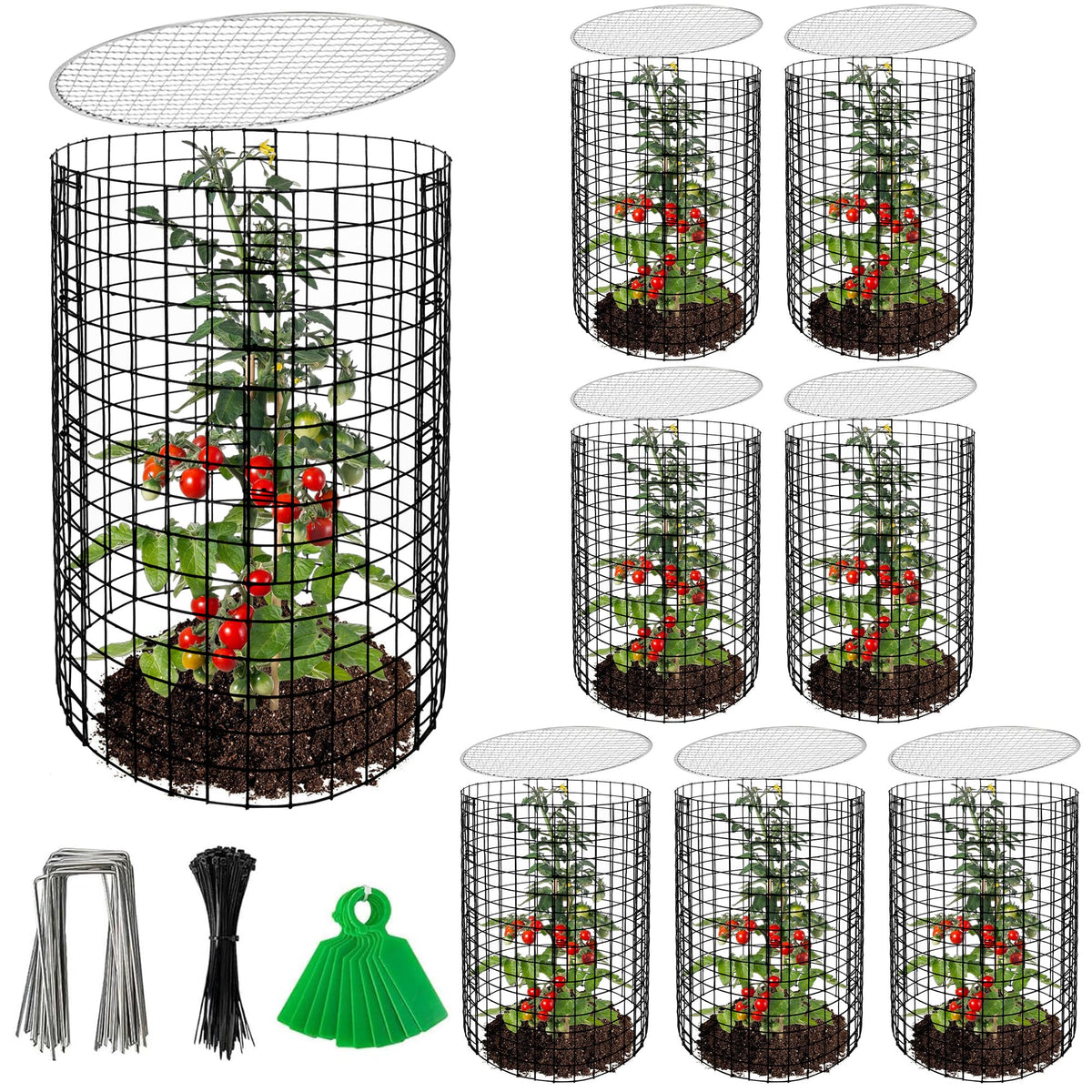 Adnee eight-pack wire plant protectors with cover shield flowers and vegetables from animals.