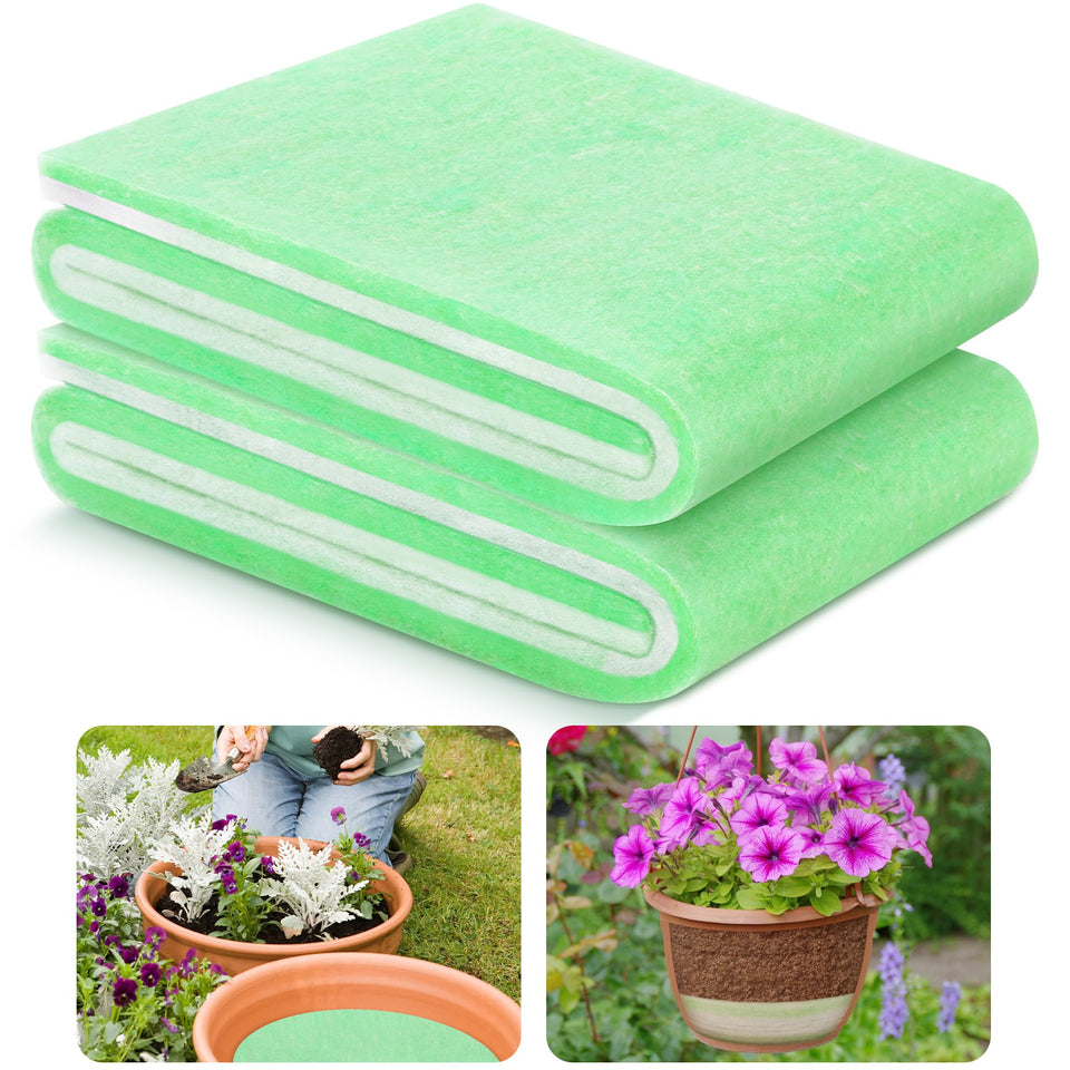 Adnee flower pot filler mat unrolled inside a tall planter to reduce weight.