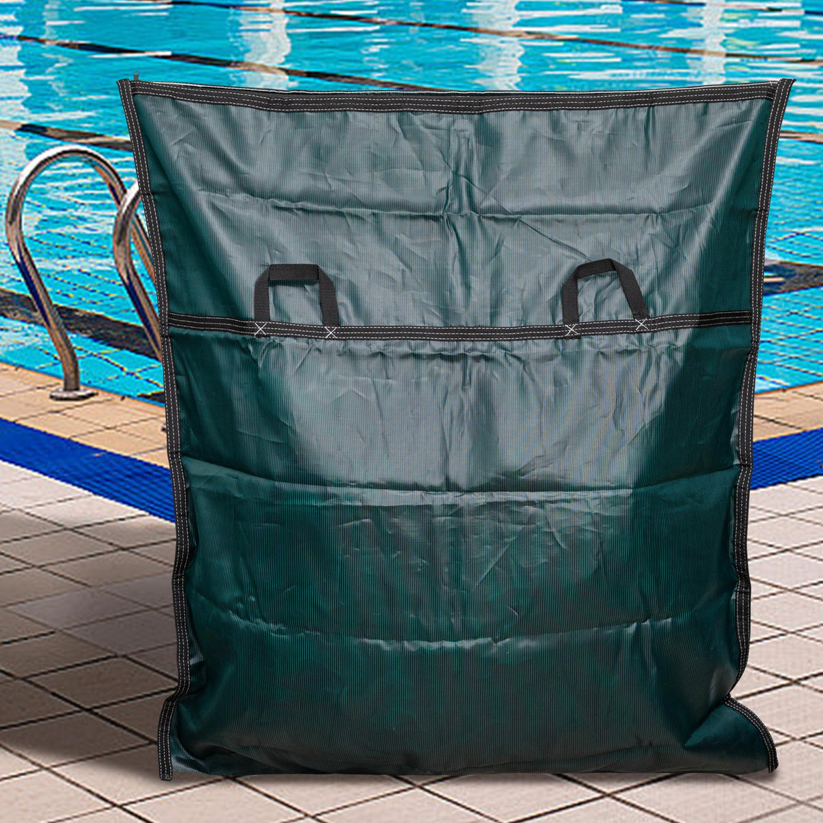 Adnee green storage bag keeps pool area tidy after season