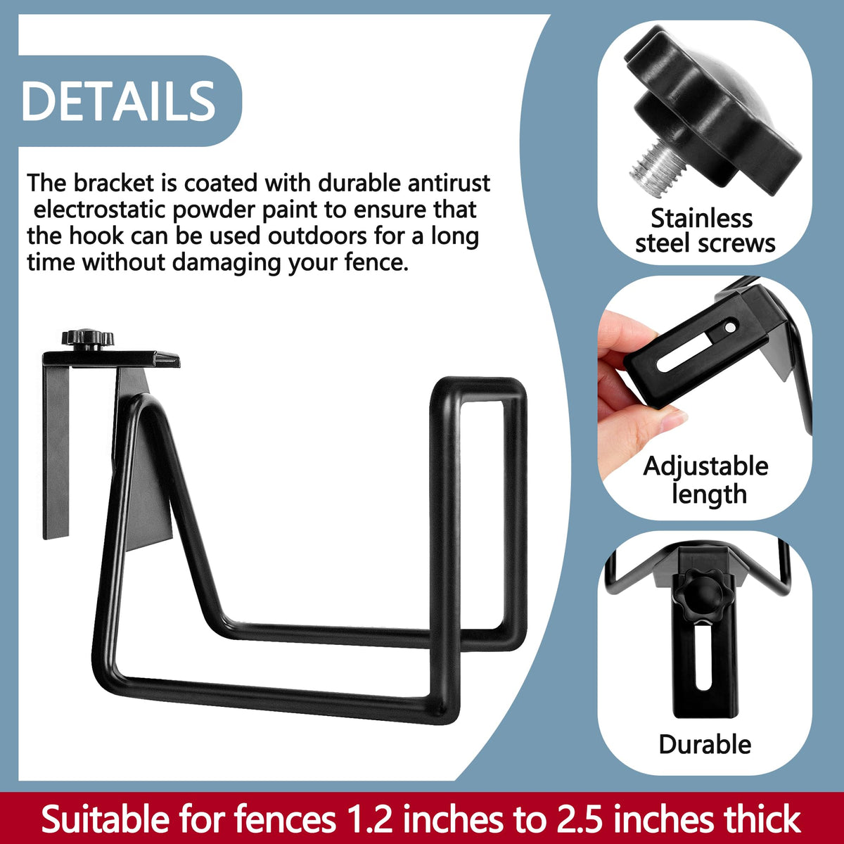 Adnee hose hook closeup shows rustproof finish for long-lasting use.