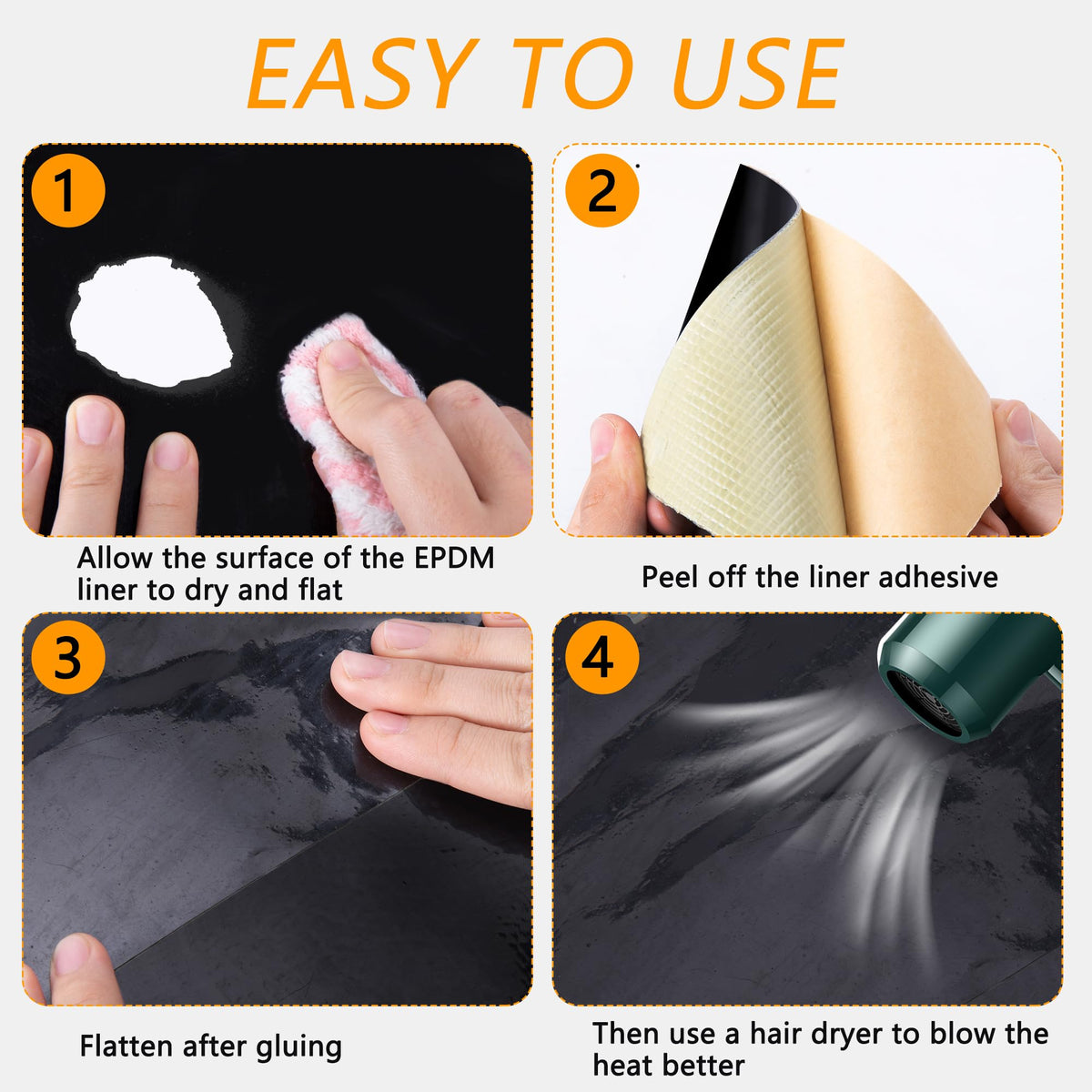 Adnee patch kit cuts easily to fit irregular liner tears.