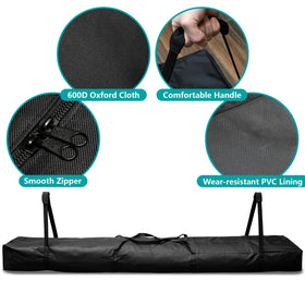 Adnee bag dual zipper system for quick access during setup.