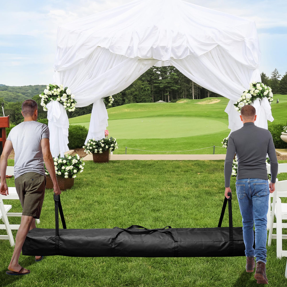 Adnee bag opened to reveal spacious interior for tent components.