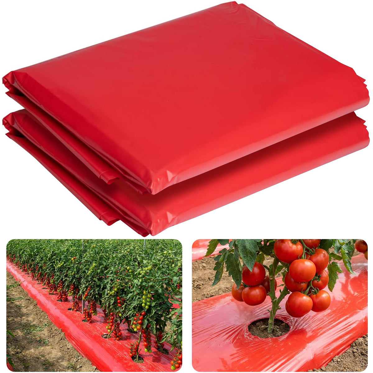 Adnee red mulch film roll, 4 mil thick, durable for garden beds and weed suppression.