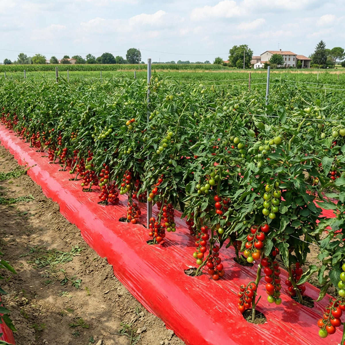 Adnee red mulch reflects light to promote healthier plants.