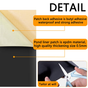 Adnee patch adheres securely on EPDM surfaces for durable pond liner sealing.