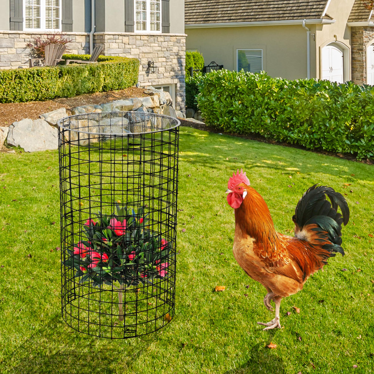 Adnee protectors secure in soil with U-shaped ground plugs for wind resistance.