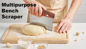 Adoco grill spatula not dishwasher safe due to wooden handle.