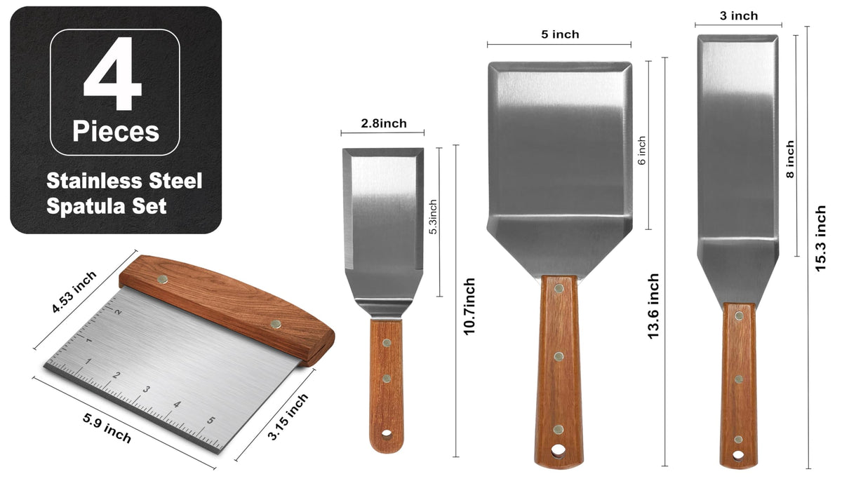 Adoco thicker blade beveled edge spatula enables easy cutting and turning on cast iron surfaces.