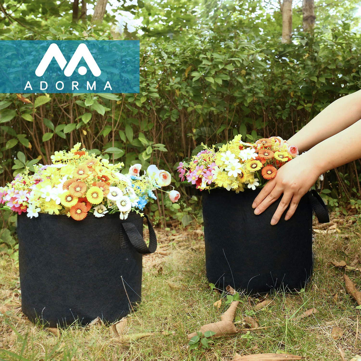 ADORMA 3-gallon plant pots with handles provide versatile spacing for varied crops.