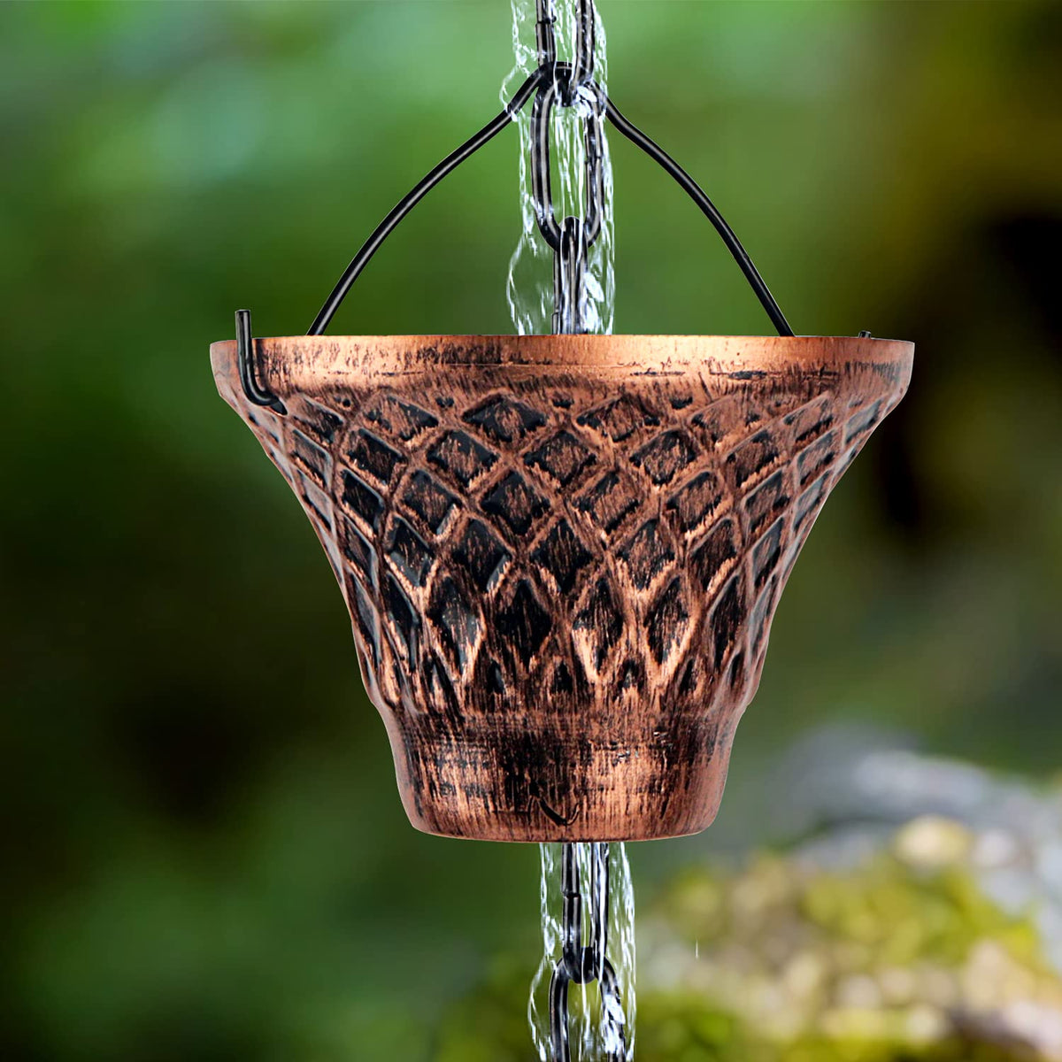 Adorafur garden water feature rain chain adds architectural charm