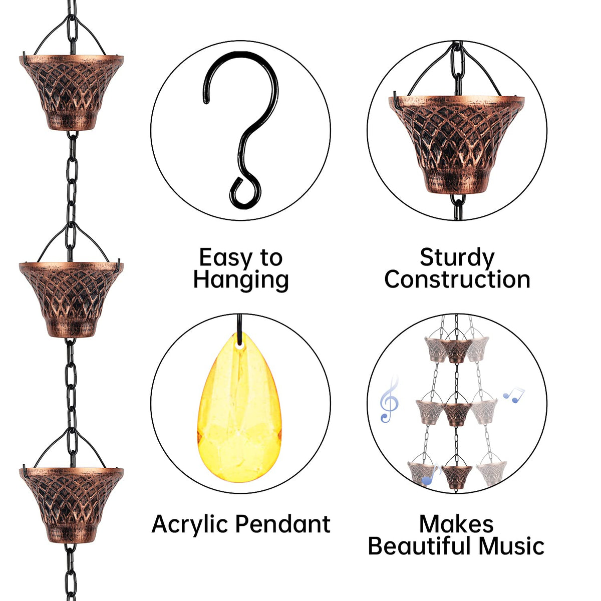 Adorafur rain chain 12 cups features a clear acrylic pendant for decorative appeal