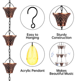 Adorafur rain chain 12 cups features a clear acrylic pendant for decorative appeal