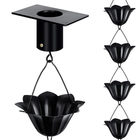 Adorafur rain chains display black flower cups along decorative gutter for curb appeal