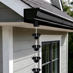 Adorafur rain chain includes acrylic pendant adding outdoor visual elegance