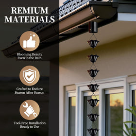 Adorafur rain chain with adapter installed on gutter for easy setup
