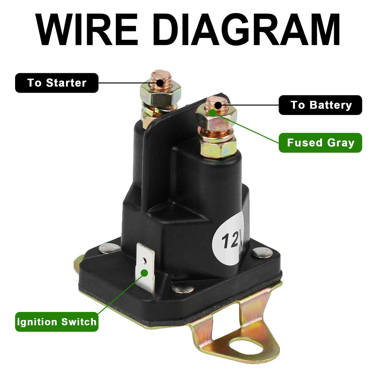 Adorish 12V starter solenoid side view highlighting copper cadmium contacts for durability.