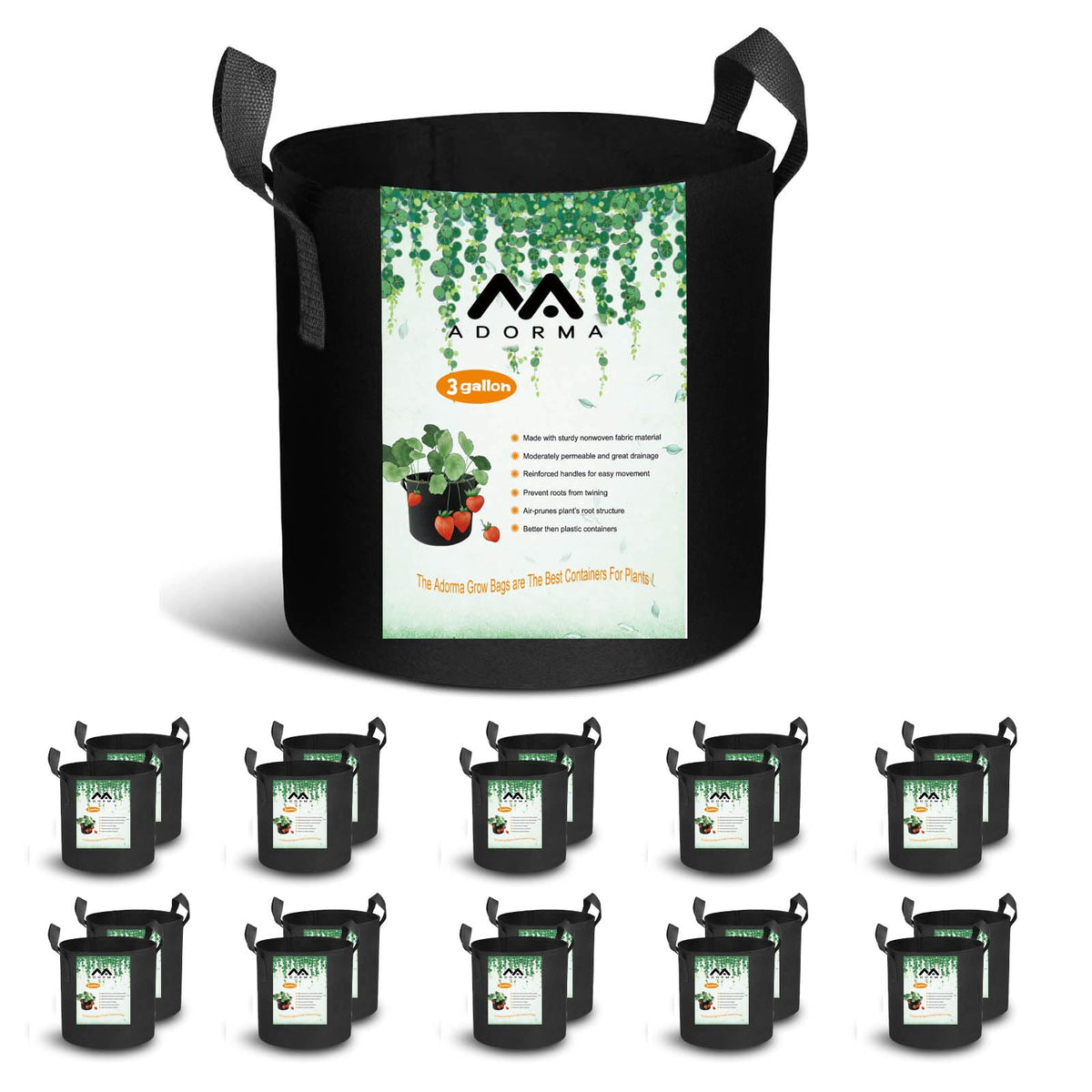 ADORMA 3-gallon grow bag set with large capacity for versatile planting