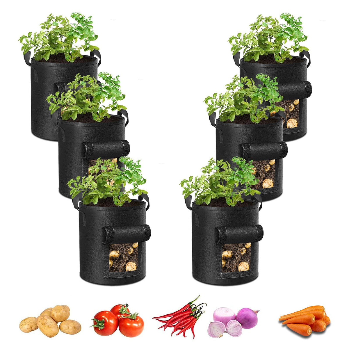 ADORMA 6-pack 10-gallon grow bags ready for versatile potato planting and veggie layouts