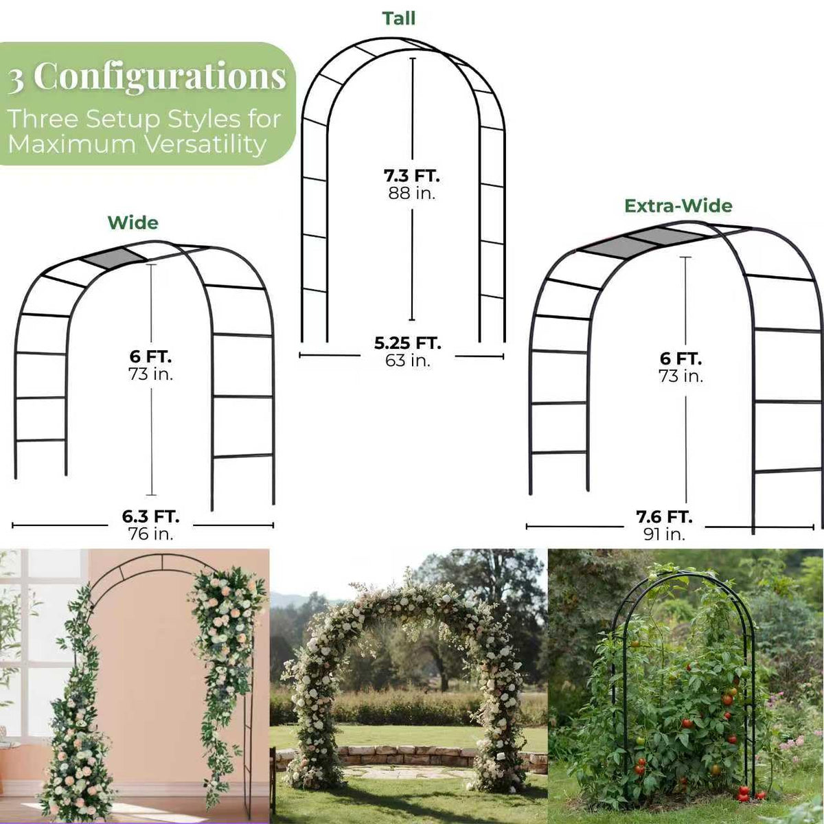 Adorox Easy-ground base design anchors the arch firmly in soil.