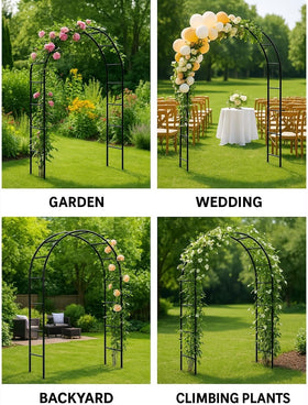 Adorox metal arch frame highlights durable, powder-coated steel design.