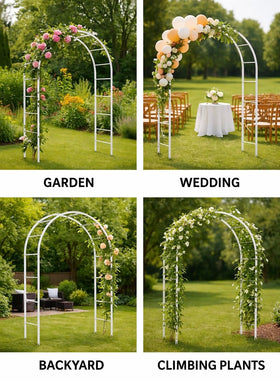 Adorox metal arch with powder coating for durable weather resistance.