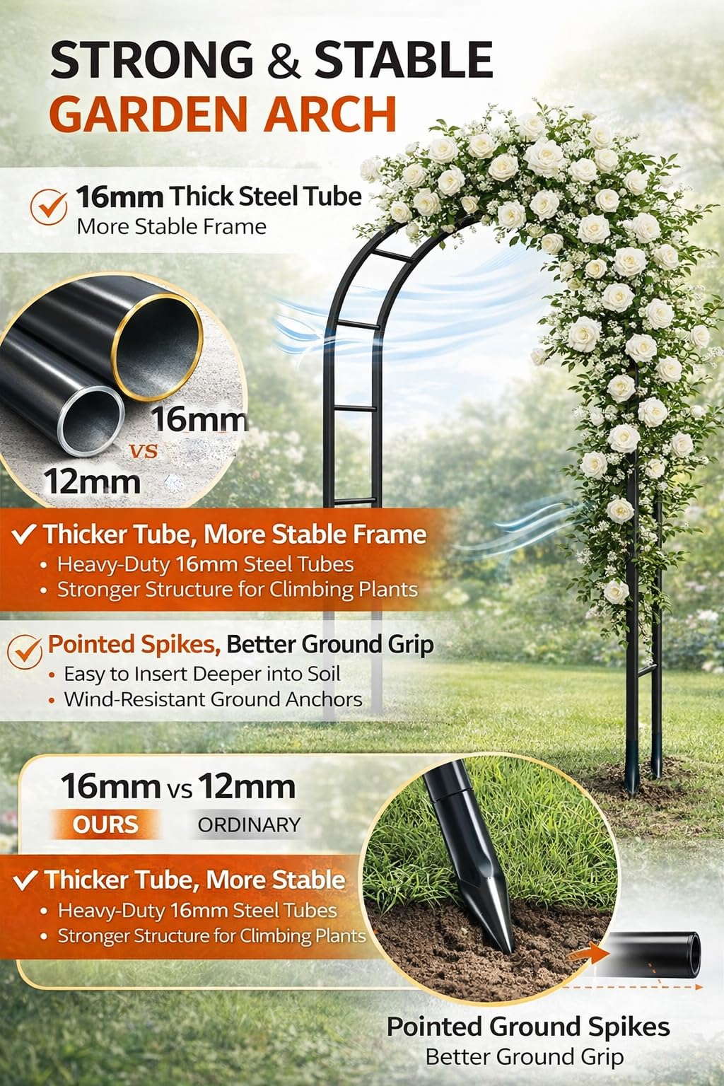 Adorox Rustproof coating withstands sun and rain for outdoor use.