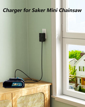ADRICY Saker Mini Chainsaw Charger back view with durable casing and safety features.