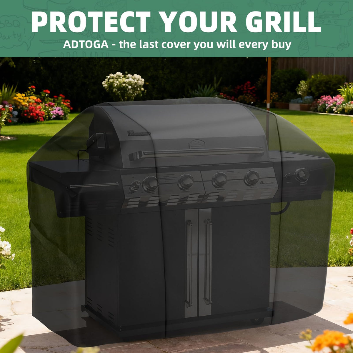 ADTOGA heavy-duty 600D fabric provides durable waterproof protection for seasonal grilling