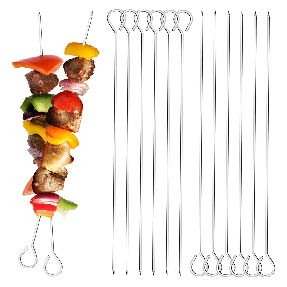 ADULLPONY stainless steel skewers 12pcs pack for durable grilling.