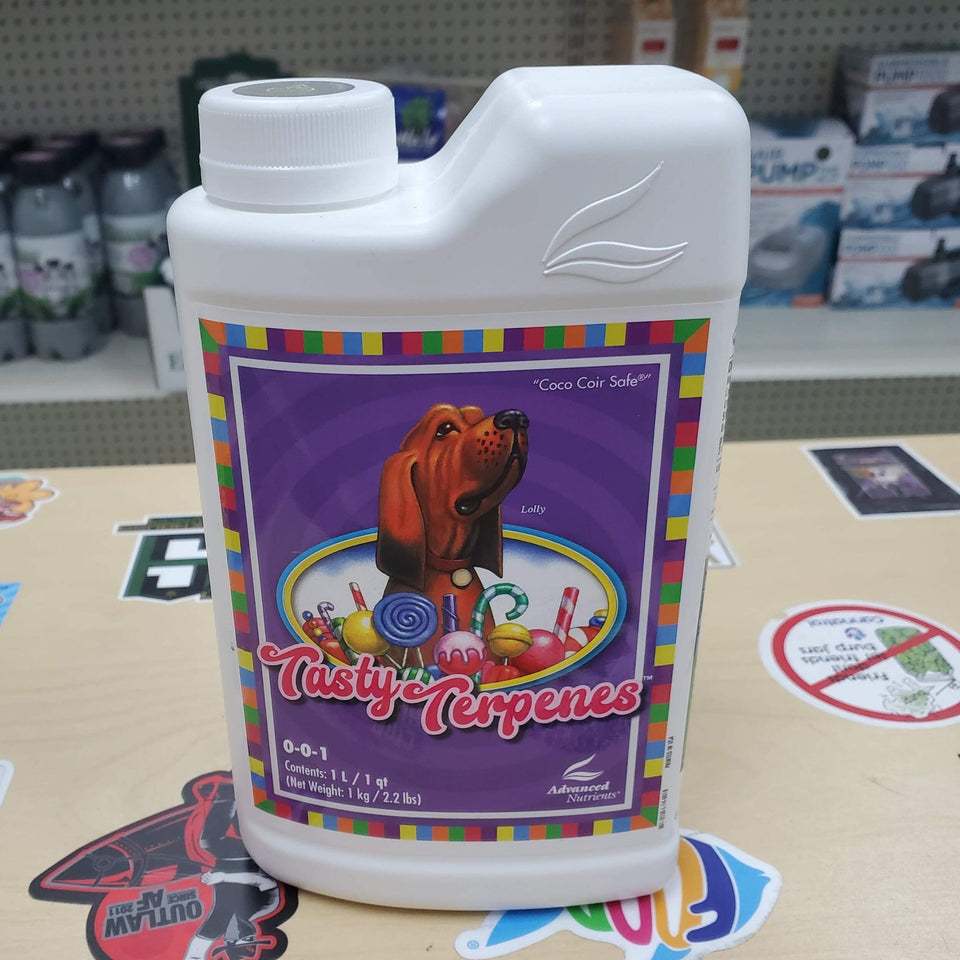 Advanced Nutrients Tasty Terpenes 1L bottle, ready for foliar or root application, supports organic bloom
