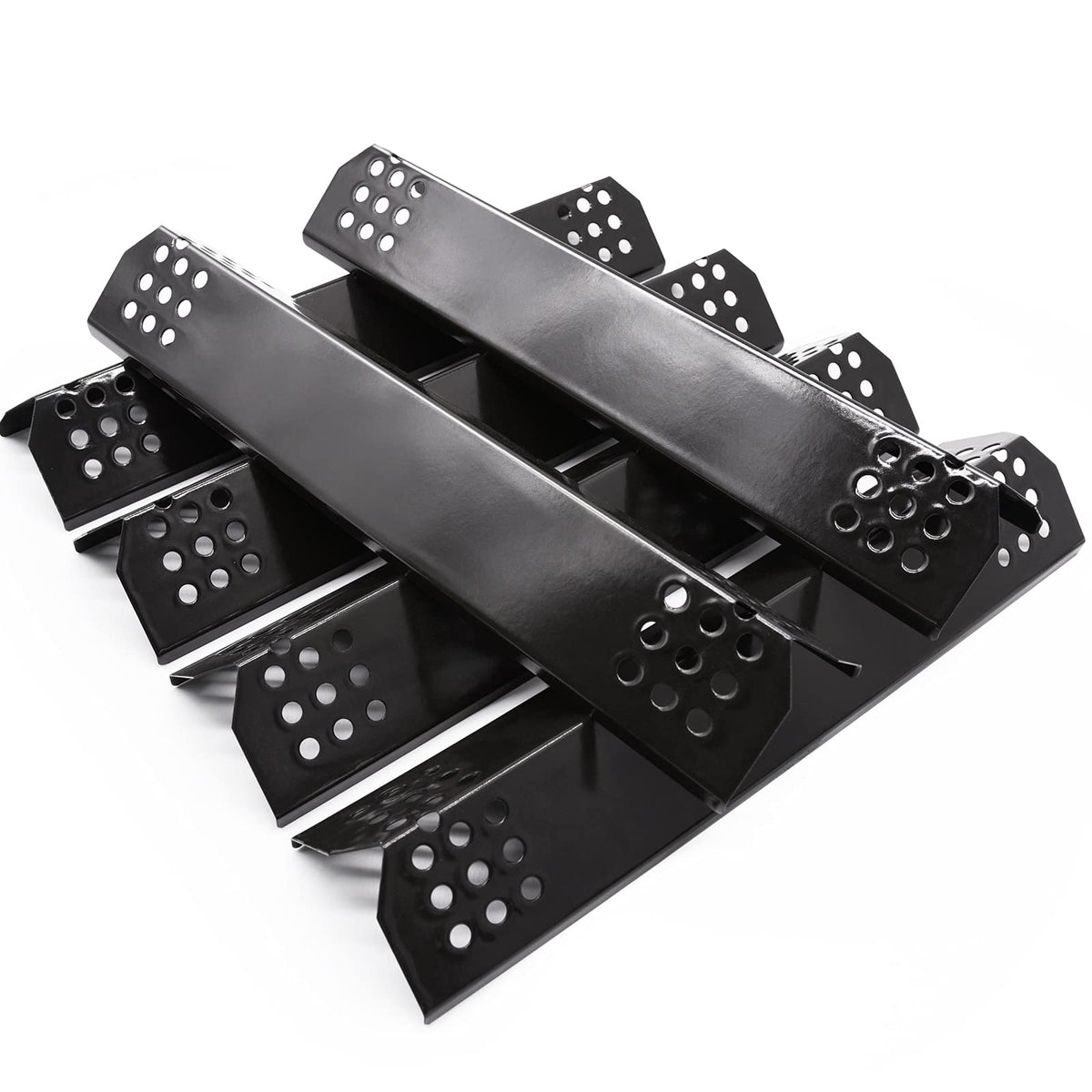 Adviace flame tamers front view shows six porcelain shields for Nexgrill compatibility.