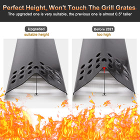 Adviace flame tamers installed on burner shields for better coverage.
