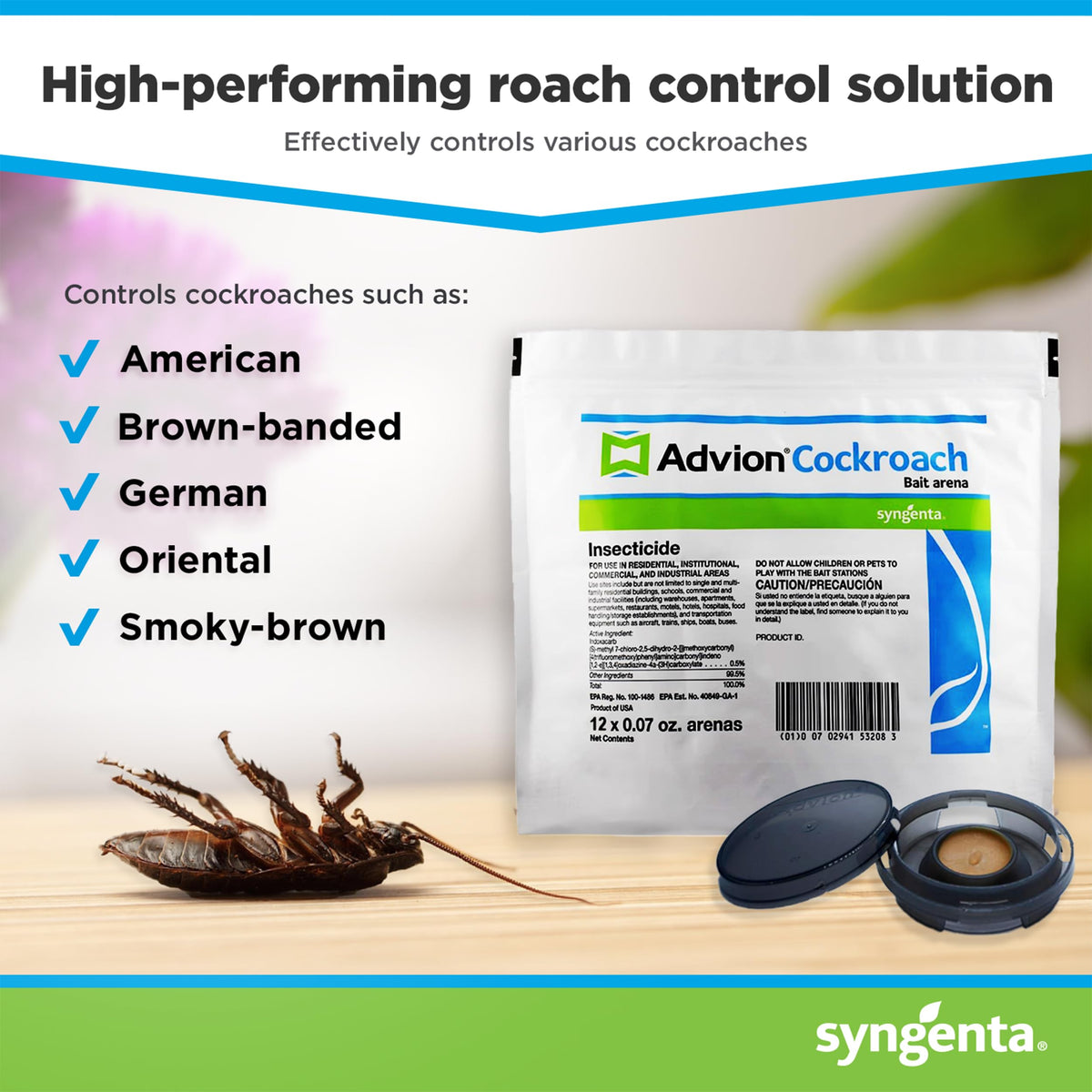 Advion Cockroach Bait Arena with adhesive backing for secure placement.