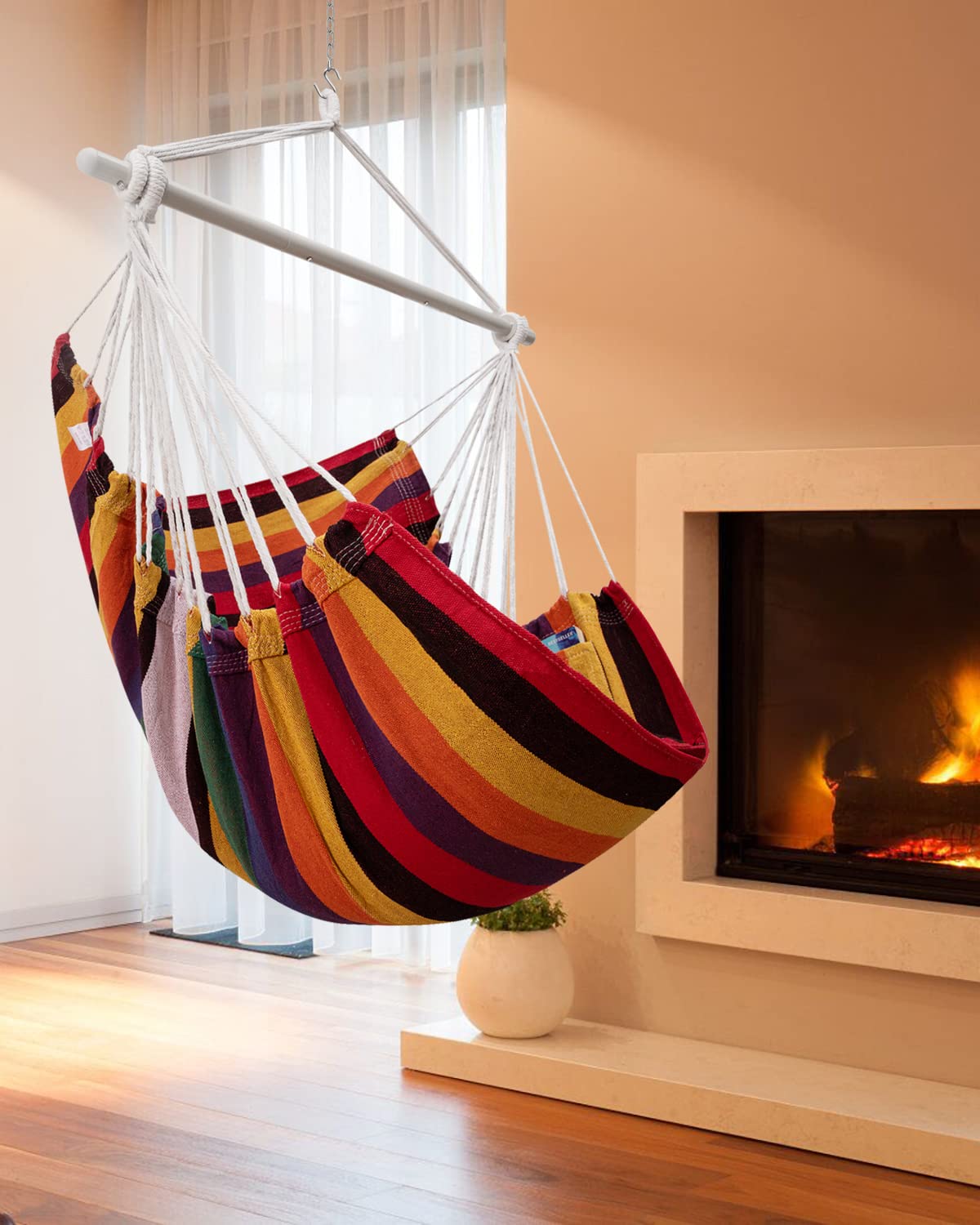 ADVOKAIR Hammock Chair corner-comfort showcases a cozy retreat in any room.